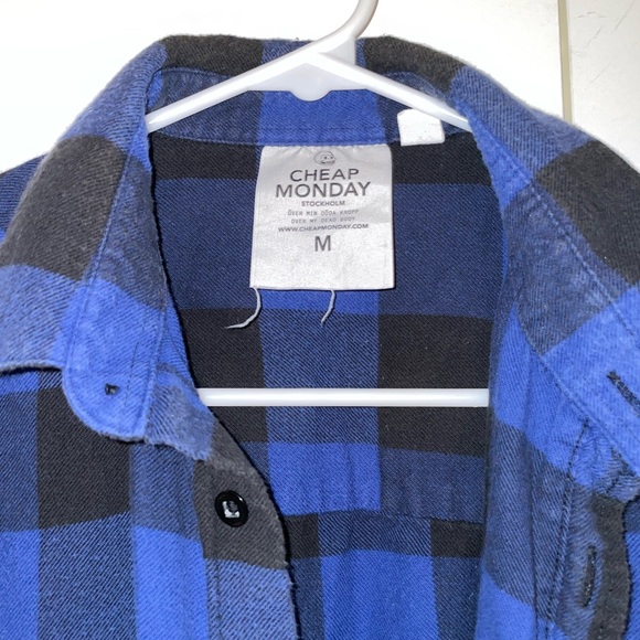 Women’s Cheap Monday blue and black plaid button down size M - Picture 2 of 3